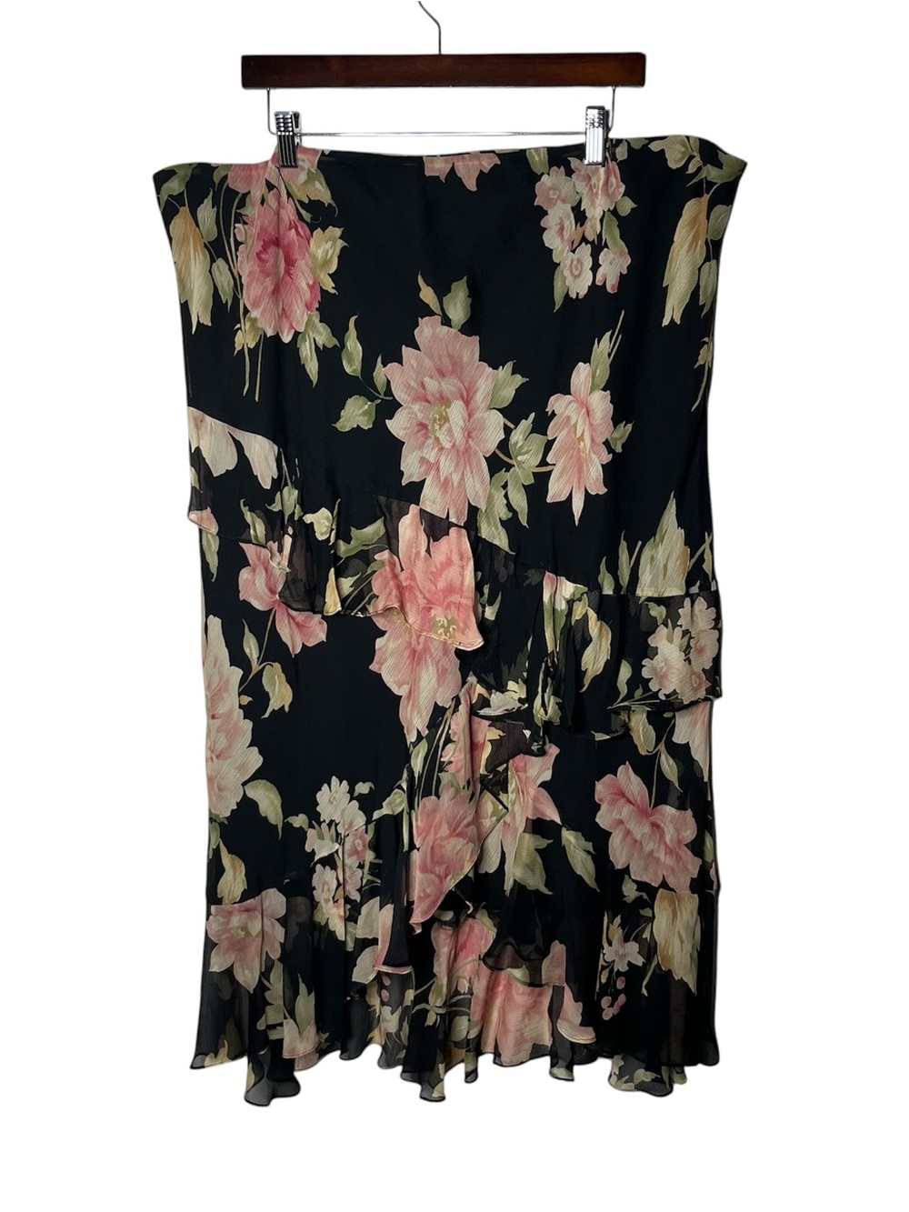 Vintage Lauren Ralph Lauren Dark Floral 100% Silk Whimsigoth Skirt Fairycore